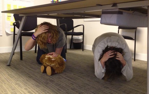DropCoverandHoldOn - Lyssa, Kirsten and Quatchi Drop Cover Hold On