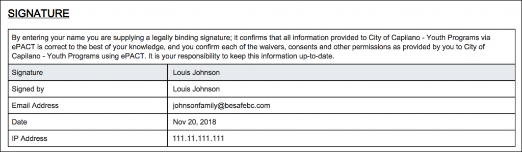 esignature on participant record