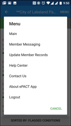 ePACT Admin App Member Messaging Menu