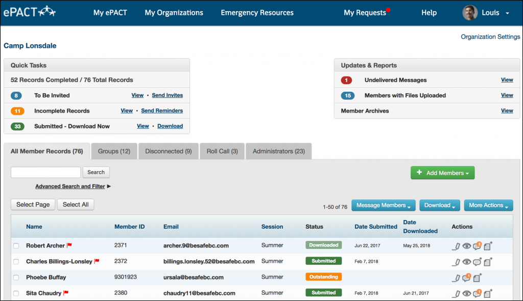 Archiving administrator dashboard