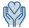 Line icon with two hands holding a heart representing not-for-profit organizations